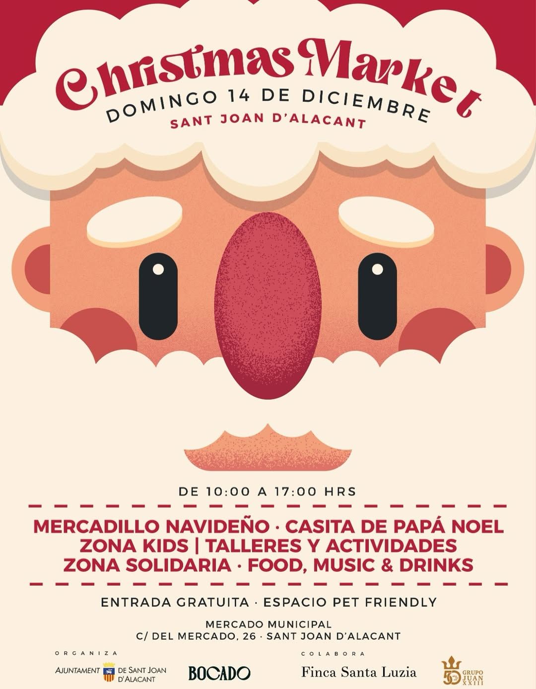 caseta de Papá Noel y puestos del Christmas Market en Sant Joan d’Alacant